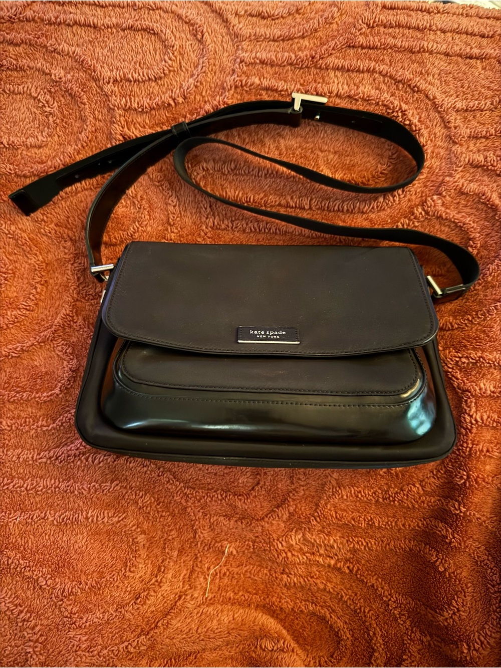 kate spade Black Nylon and Leather Flap Crossbody with Front Pocket
